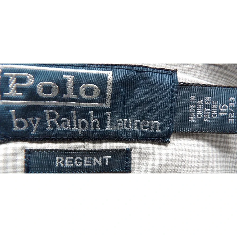 VTG Polo Ralph Lauren Regent BD Shirt Men 16 32/33 Gray Gingham Pony Cotton LS